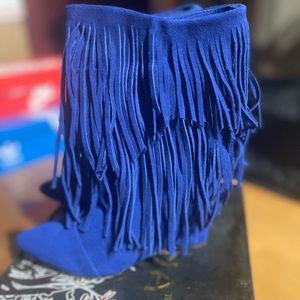 Blue Suede Boots with Fringe